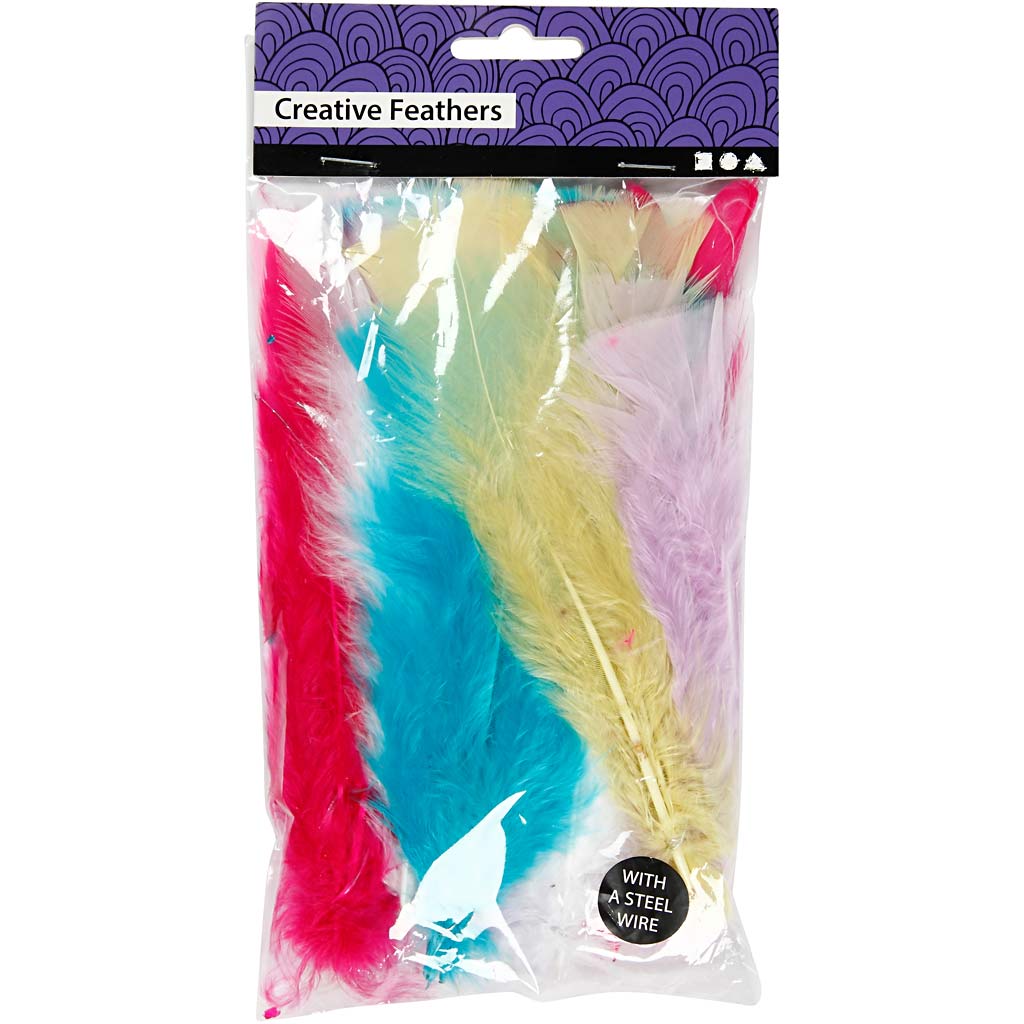 Feathers, L: 11-17 cm, assorted colours, 18 bundle/ 1 pack [HOB-518490]
