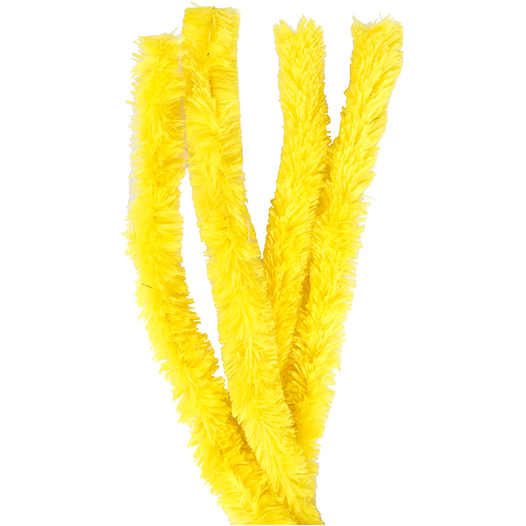 Chenille, L: 40 cm, thickness 30 mm, yellow, 4 pc