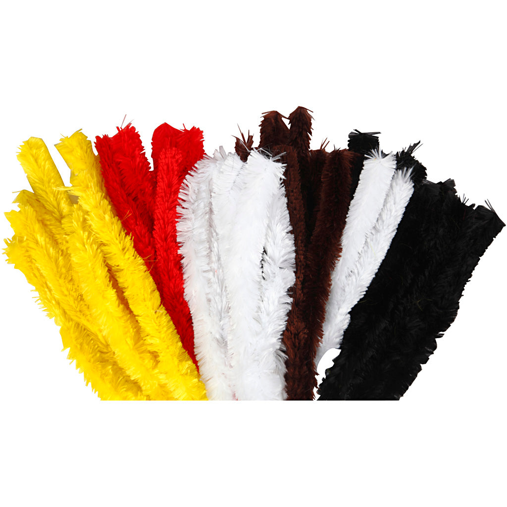 Chenille, L: 40 cm, thickness 30 mm, assorted colours, 48 pc