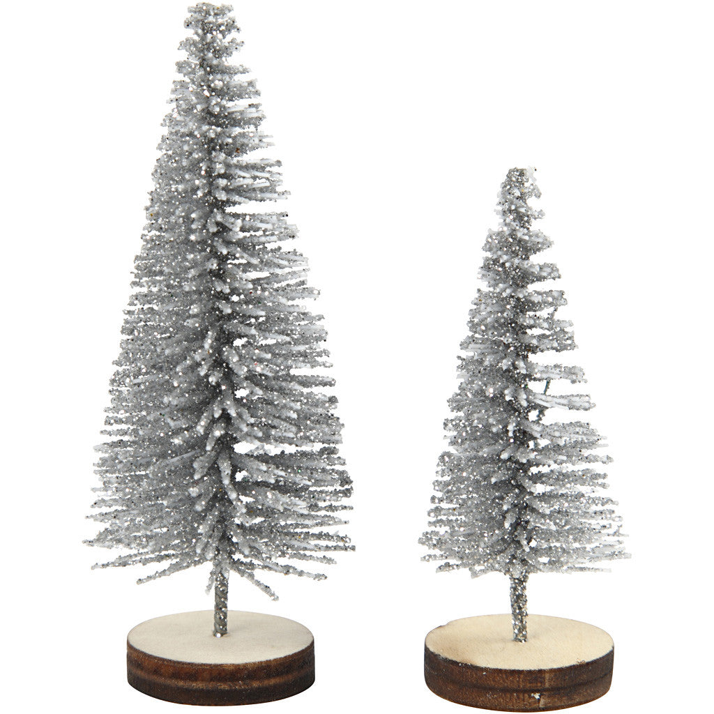 Christmas Spruce Trees, H: 40+60 mm, silver, 5 pc/ 1 pack [HOB-51958]