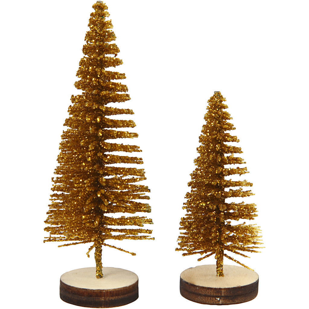 Christmas Spruce Trees, H: 40+60 mm, gold, 5 pc/ 1 pack [HOB-51959]
