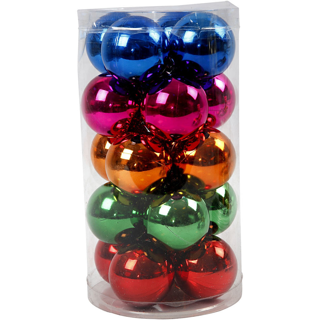 Christmas Ornaments, dia. 6 cm, bold colours, 20 pc/ 1 pack [HOB-52165]