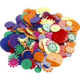 Sequins, round, size 10-25 mm, assorted colours, 250 g/ 1 pack [HOB-52178]