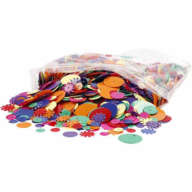 Sequins, round, size 10-25 mm, assorted colours, 250 g/ 1 pack [HOB-52178]