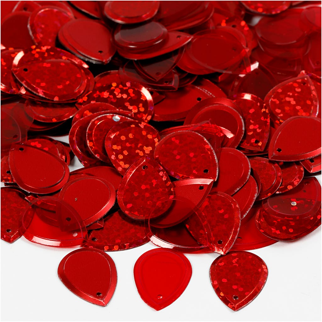 Sequins, raindrop, size 14x19 mm, red, 50 g/ 1 pack [HOB-522040]
