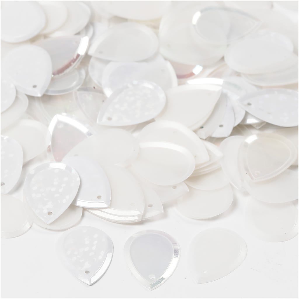 Sequins, raindrop, size 14x19 mm, white, 50 g/ 1 pack [HOB-522041]
