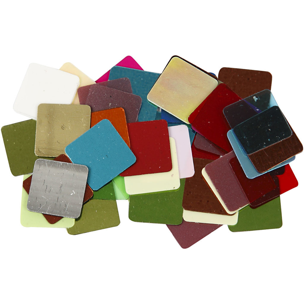 Foil Mosaic Tiles, size 10x10 mm, ca. 6875 pc, assorted colours, 250 g/ 1 pack [HOB-52207]