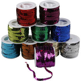Sequined Ribbon, W: 6 mm, metallic colours, 10x10 m/ 1 pack [HOB-52226]