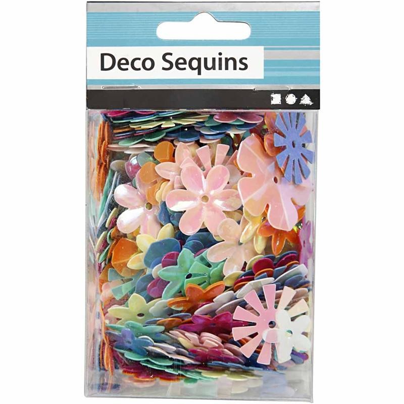 Sequins, size 6-20 mm, ca. 390 pc, pastel colours, 10 g/ 1 pack [HOB-522812]