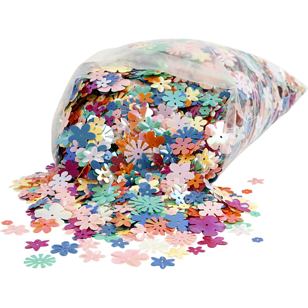 Sequins, size 6-20 mm, ca. 9780 pc, pastel colours, 250 g/ 1 pack [HOB-52281]