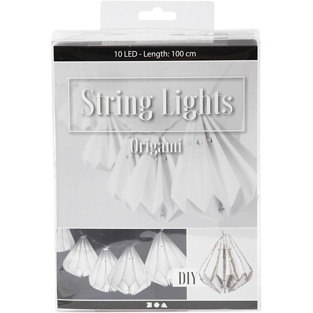 LED Light String with Lampshades, H: 80 mm, L: 100 cm, dia. 65 mm, white, 1 pc [HOB-52358]