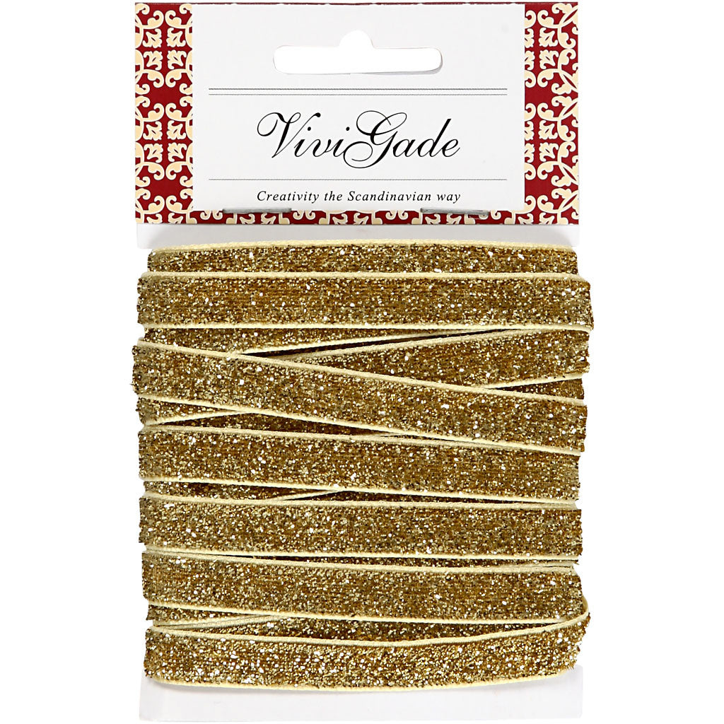 Decorative Ribbon, W: 10 mm, gold, 5 m/ 1 roll [HOB-52444]