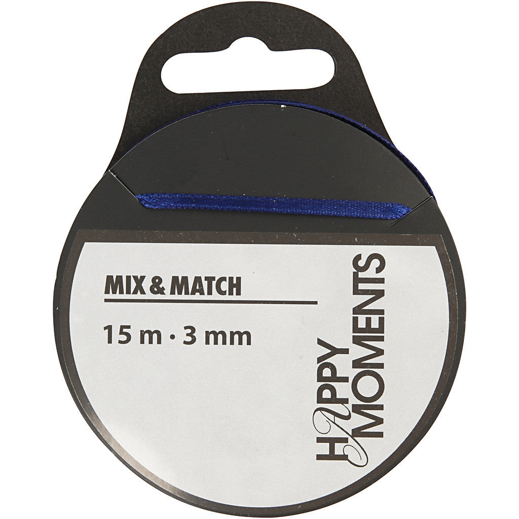 Satin Ribbon, W: 3 mm, dark blue, 15 m/ 1 roll [HOB-524504]