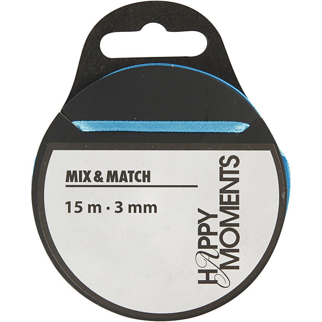 Satin Ribbon, W: 3 mm, light blue, 15 m/ 1 roll [HOB-524508]