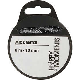 Satin Ribbon With Print, W: 10 mm, black, 8 m/ 1 roll [HOB-524602]
