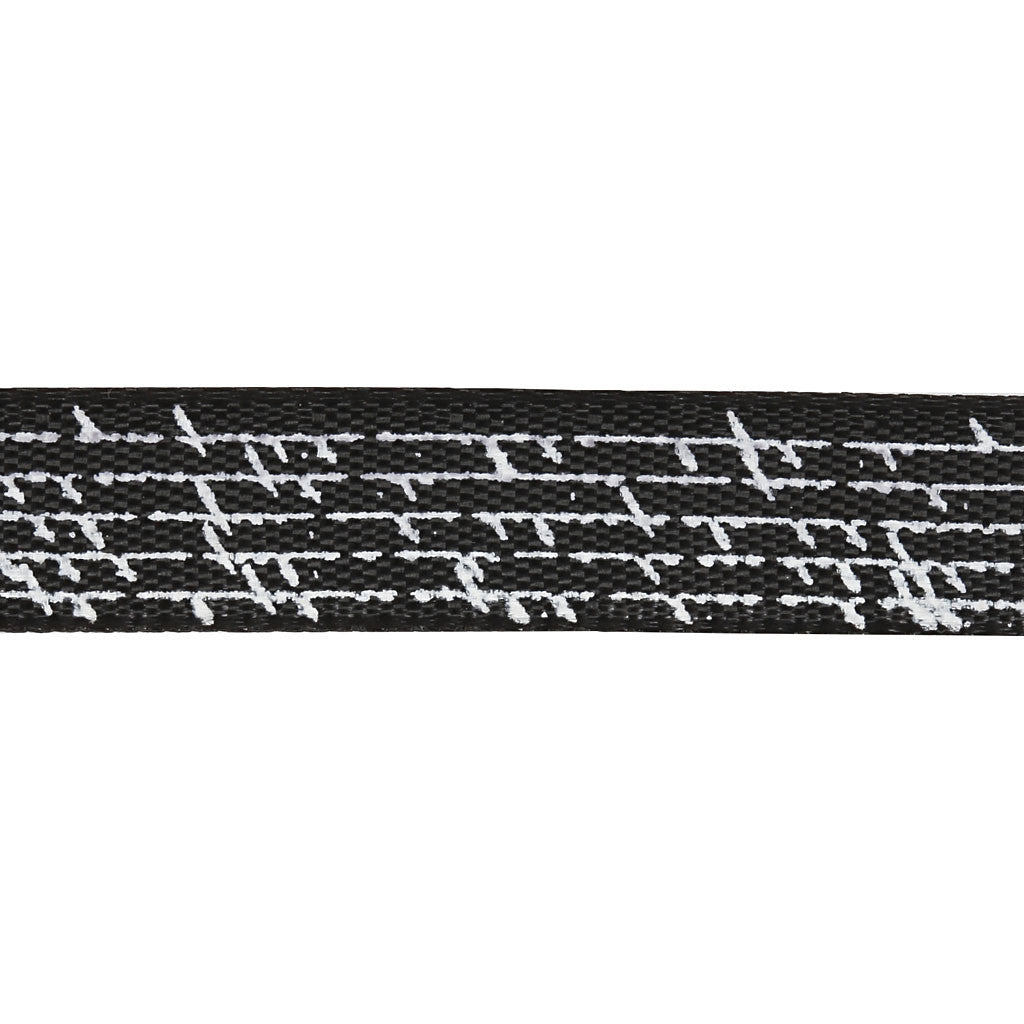 Satin Ribbon With Print, W: 10 mm, black, 8 m/ 1 roll [HOB-524602]
