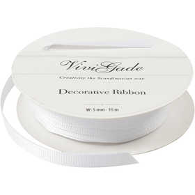 Decoration Ribbon, W: 6 mm, white, 15 m/ 1 roll [HOB-52473]