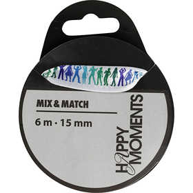 Satin Ribbon With Print, W: 15 mm, light blue, 6 m/ 1 roll [HOB-525008]