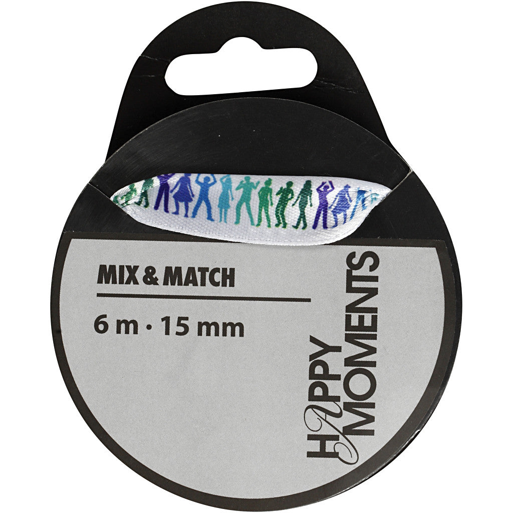 Satin Ribbon With Print, W: 15 mm, light blue, 6 m/ 1 roll [HOB-525008]