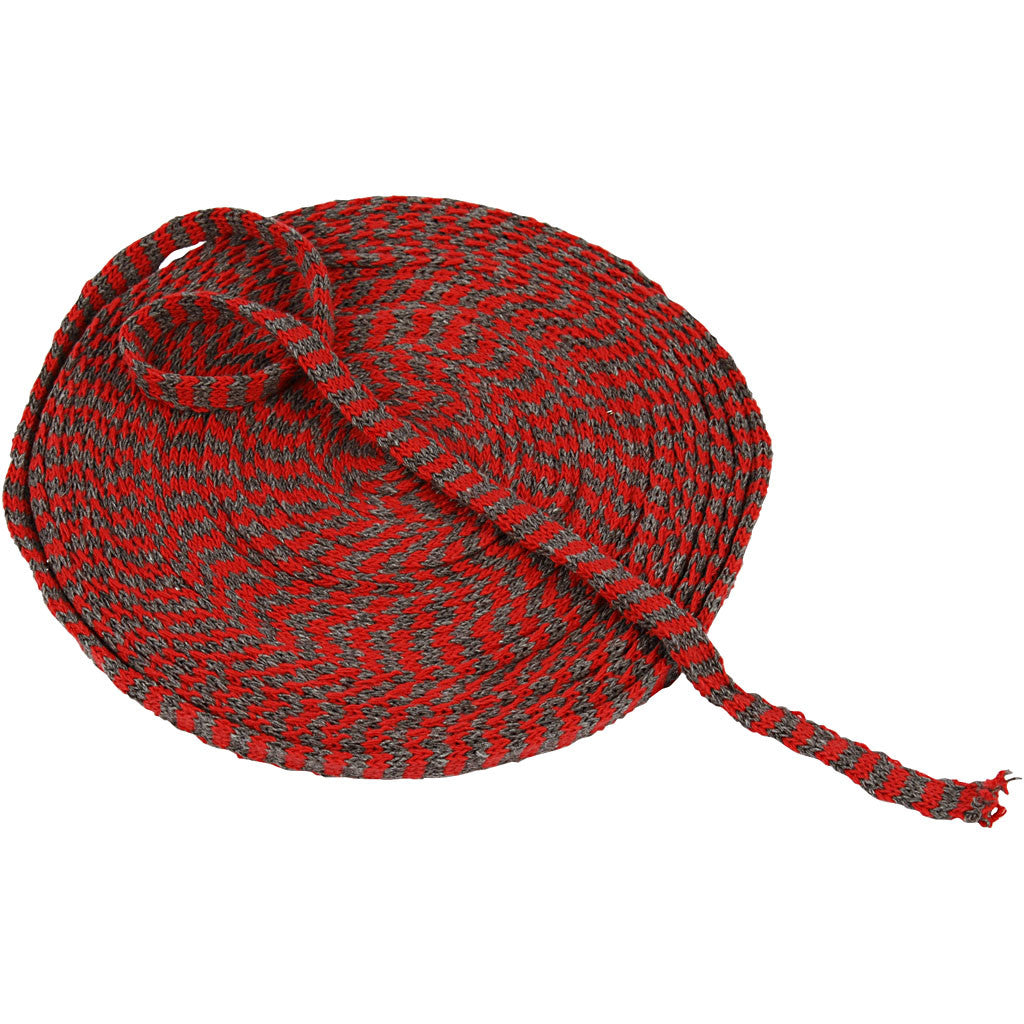 Knitted Tube, W: 10 mm, christmas red/grey, 10 m/ 1 roll [HOB-53101]