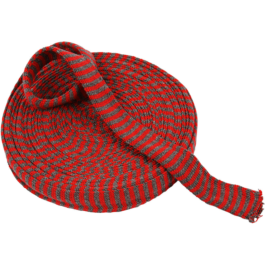 Knitted Tube, W: 30 mm, christmas red/grey, 10 m/ 1 roll [HOB-53131]