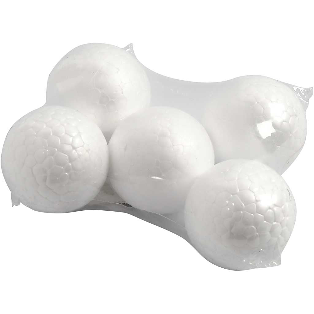 Polystyrene Balls, dia. 5 cm, white, 5 pc/ 1 pack [HOB-543040]
