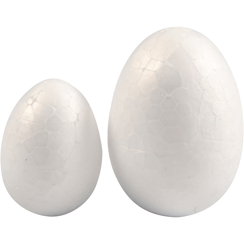 Polystyrene Eggs, H: 35+48 mm, W: 25+35 mm, white, 10 pc