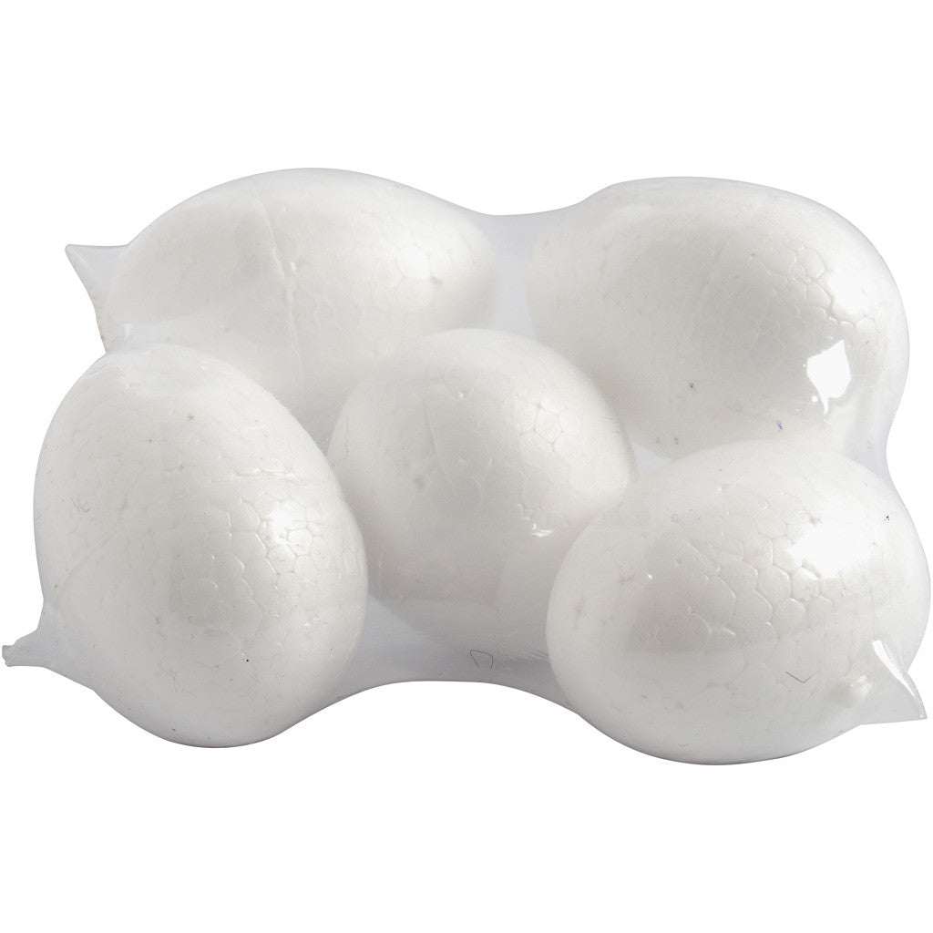 Polystyrene Eggs, H: 6 cm, white, 5 pc/ 1 pack [HOB-543200]