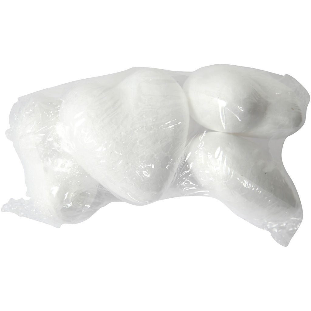 Heart, H: 6 cm, D. 3 cm, W: 6 cm, white, 5 pc/ 1 pack [HOB-543521]