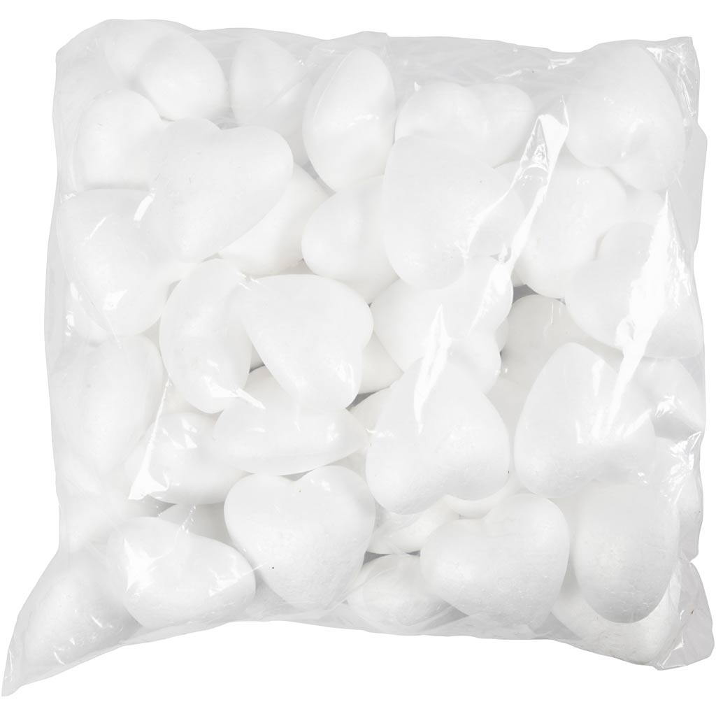 Heart, H: 8 cm, D. 4,5 cm, W: 8 cm, white, 50 pc/ 1 pack [HOB-543542]