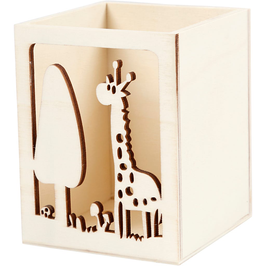 Pencil holder, giraffe, H: 10 cm, L: 8 cm, W: 8 cm, thickness 4 mm, 1 pc [HOB-54434]