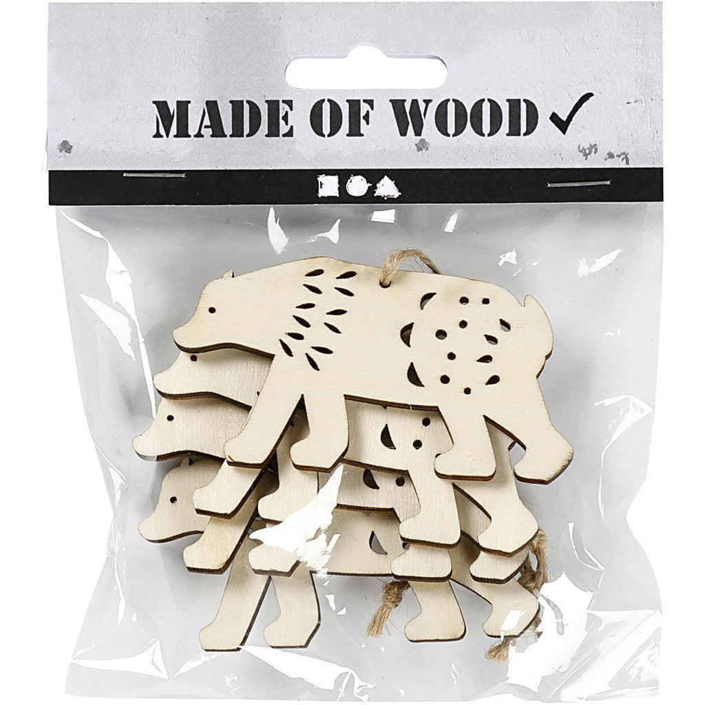 Ornament, polar bear, H: 4,5 cm, D. 0,5 cm, W: 7,5 cm, 4 pc/ 1 pack [HOB-55320]