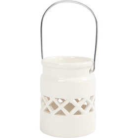 Lantern, H: 8 cm, dia. 6,2 cm, white, 2 pc/ 1 pack [HOB-555190]