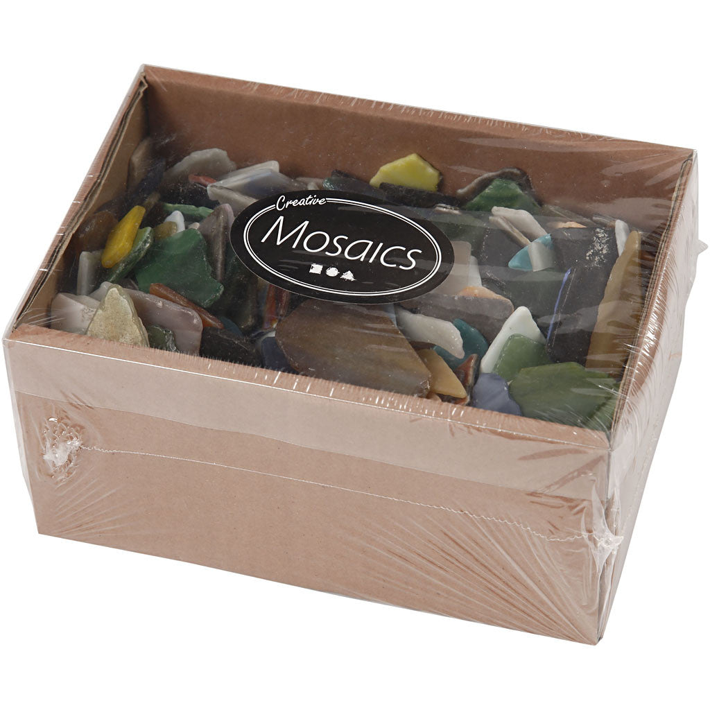 Mosaics, size 15-60 mm, thickness 5 mm, Content may vary , assorted colours, 2 kg/ 1 pack [HOB-55548]