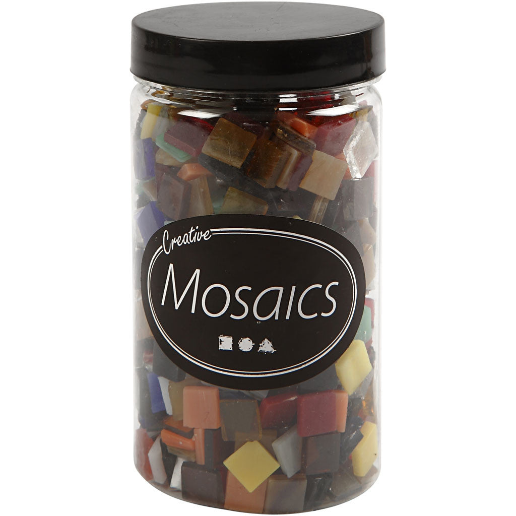 Glass Mosaic Tiles, size 10x10 mm, thickness 3 mm, ca. 700 pc, 454 g/ 1 pack [HOB-55553]
