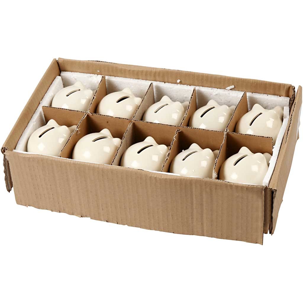 Piggy Bank, H: 8 cm, W: 8,5 cm, off-white, 10 pc/ 1 pack [HOB-556391]
