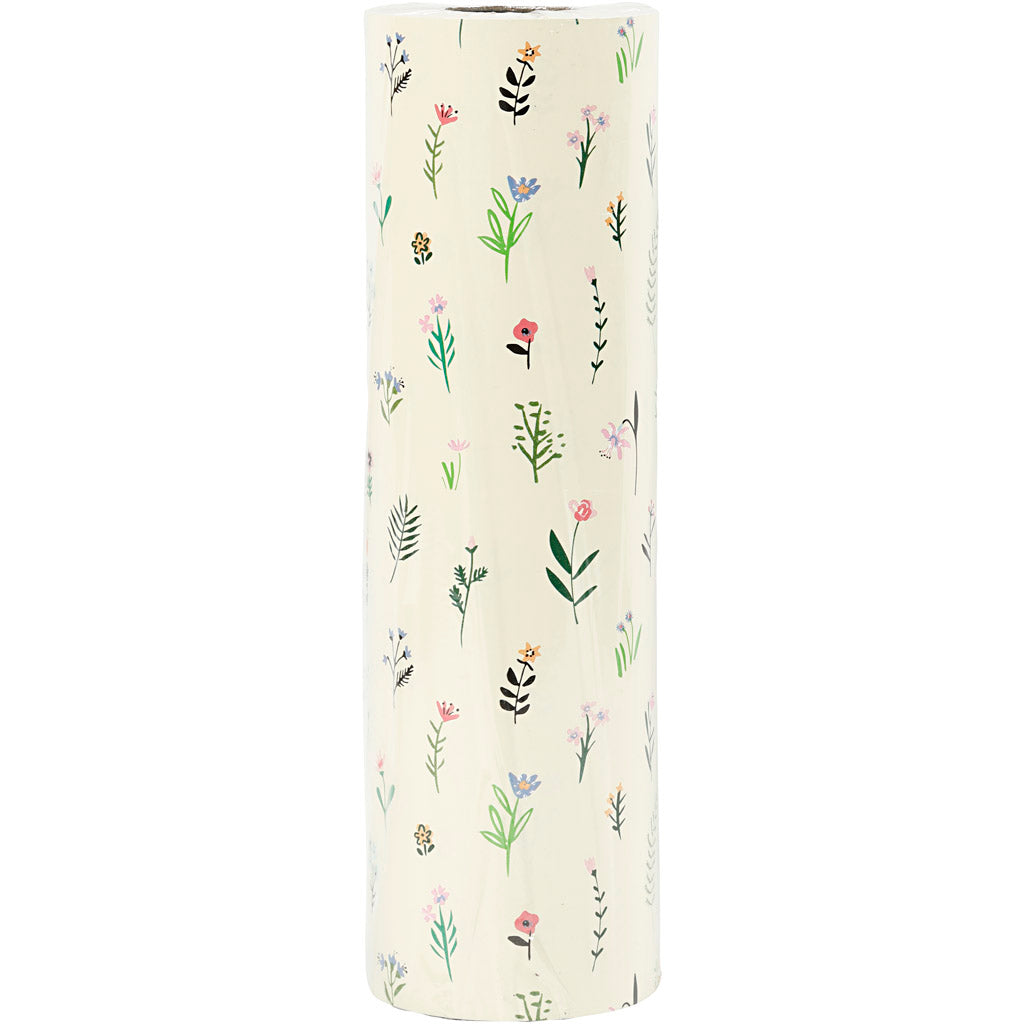 Gift wrap, flora, W: 50 cm, 80 g, 100 m/ 1 roll [HOB-556432]