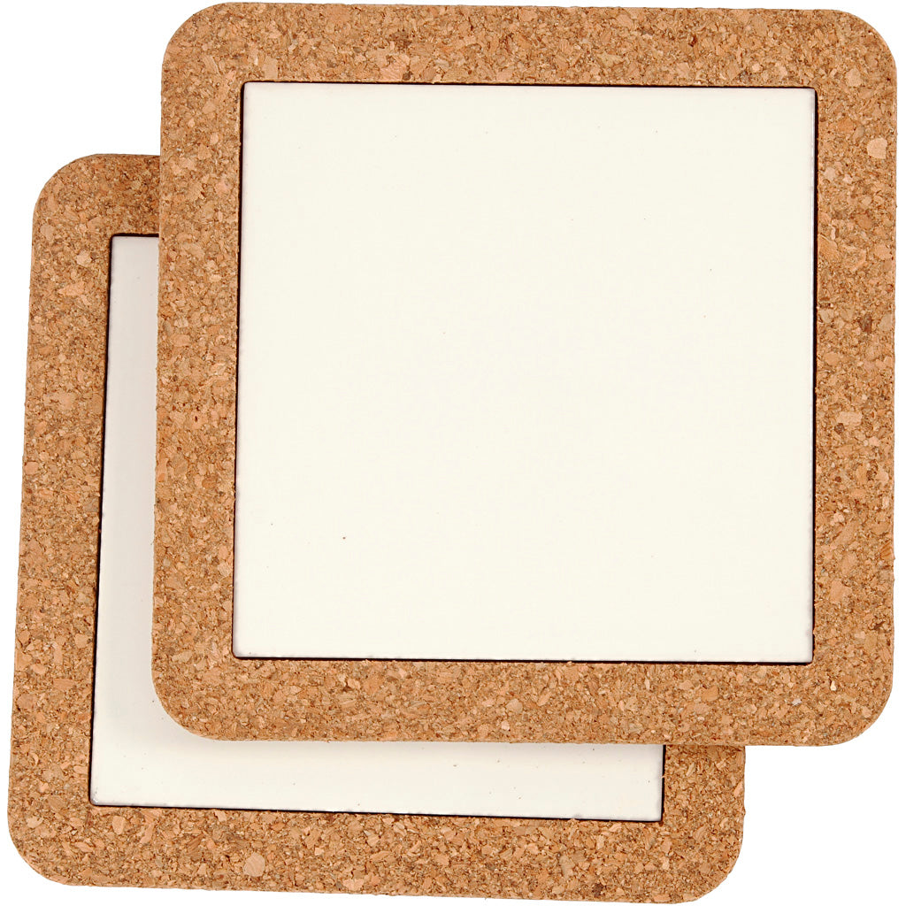 Trivet with cork frame, size 15,5x15,5x1 cm, white, 2 pc/ 1 pack [HOB-556521]