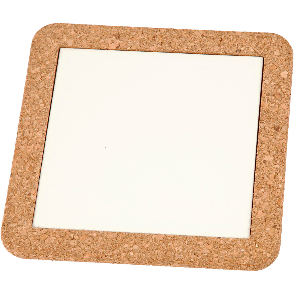 Trivet with cork frame, size 15,5x15,5x1 cm, white, 2 pc/ 1 pack [HOB-556521]