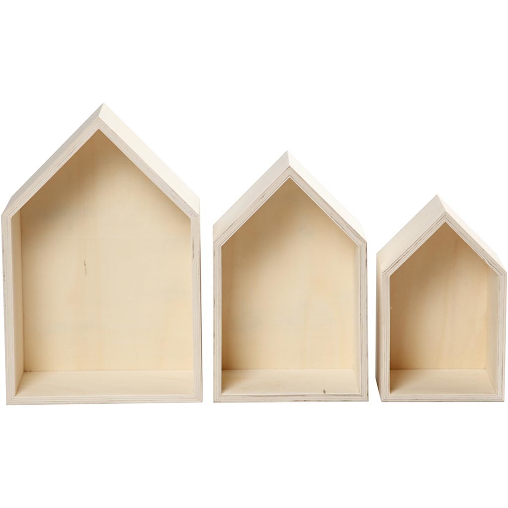Storage Boxes, houses, H: 20,3+25,3+31 cm, D. 10 cm, W: 13+16,2+20 cm, 3 pc/ 1 set [HOB-55920]
