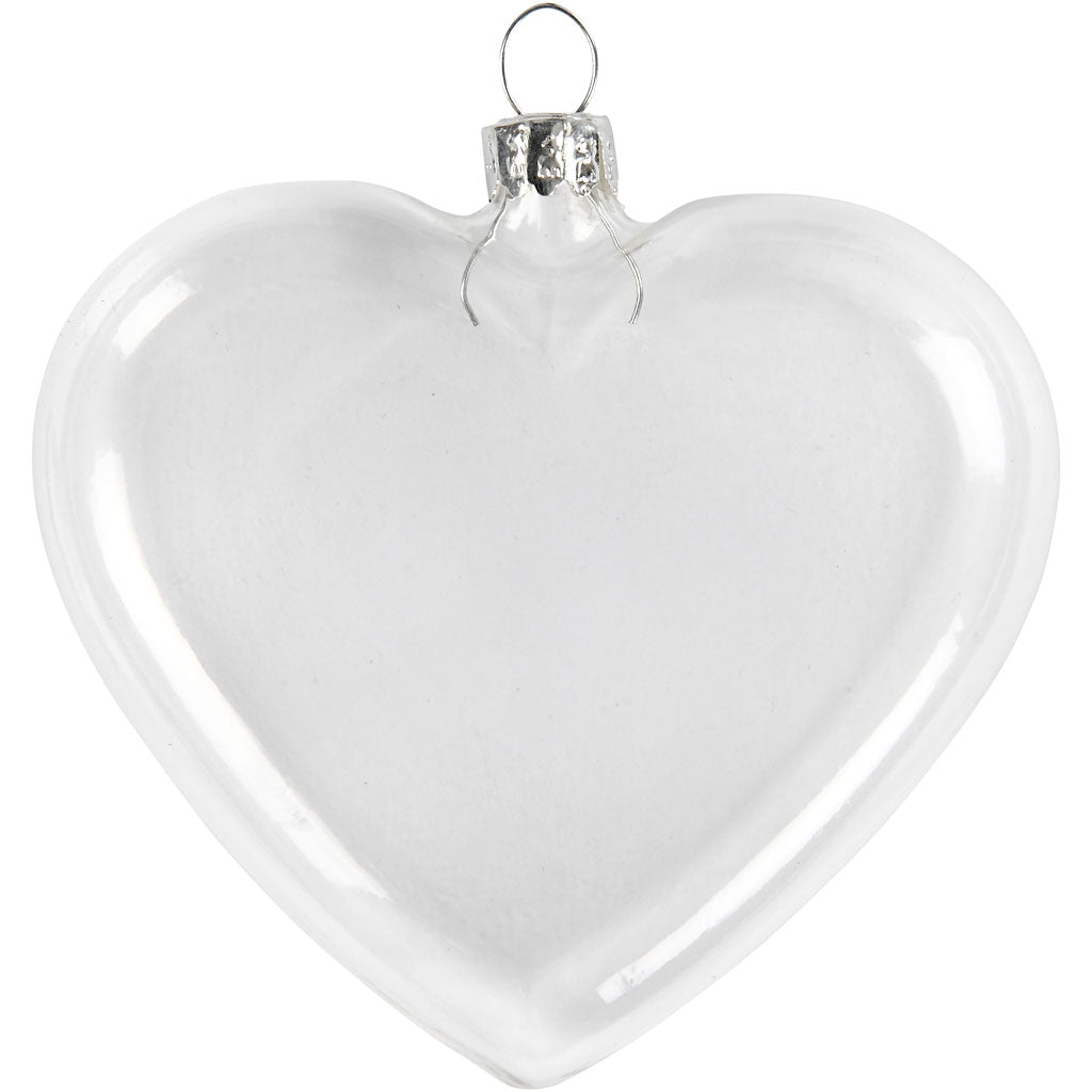 Flat Glass Heart, H: 9 cm, W: 7.8 cm, thickness 2,1 cm, 6 pc