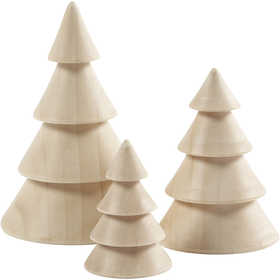 Christmas Trees, H: 5+7,5+10 cm, dia. 3,5+5,4+6,7 cm, 3 pc/ 1 pack [HOB-56238]