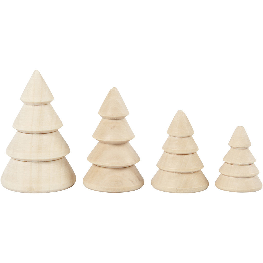 Christmas Trees, H: 3,3+4,3+5,3+6,3 cm, dia. 2,3+3+3,2+4 cm, 4 pc/ 1 pack [HOB-56239]
