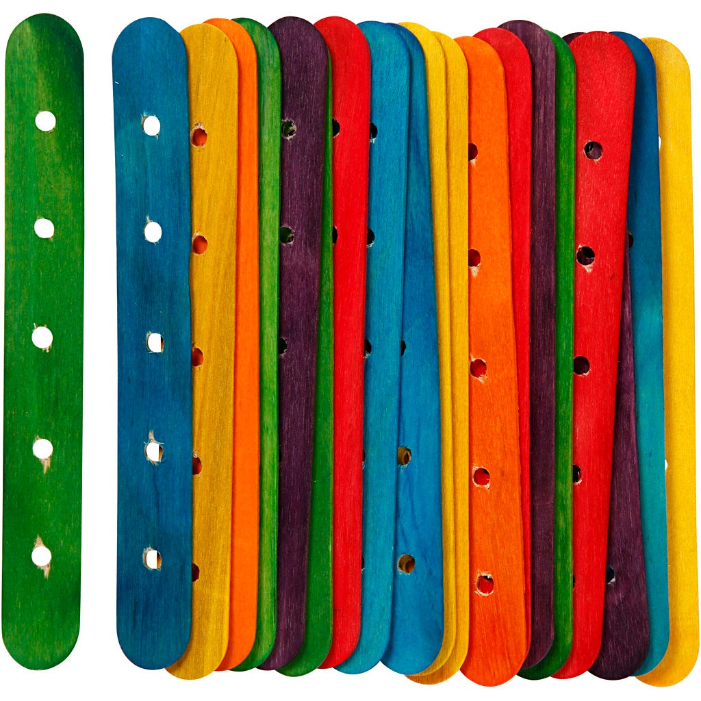 Construction sticks, L: 15 cm, W: 1,8 cm, hole size 4 mm, assorted colours, 20 asstd./ 1 pack [HOB-563050]