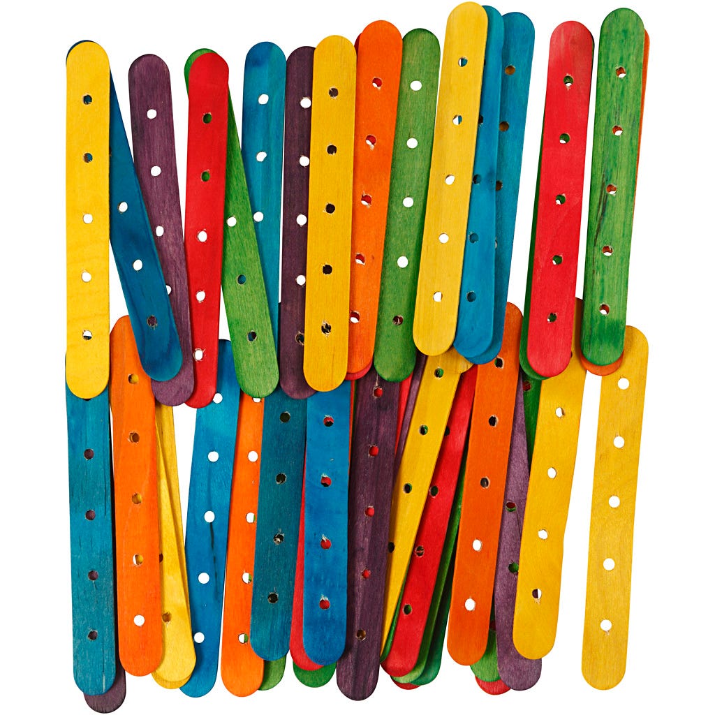 Construction sticks, L: 15 cm, W: 1,8 cm, hole size 4 mm, assorted colours, 500 asstd./ 1 pack [HOB-56305]