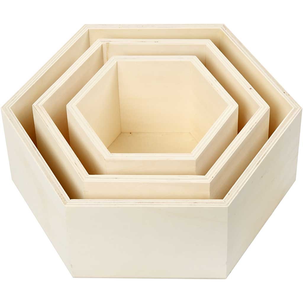 Storage Boxes, hexagonal, H: 14,8+19+24,2 cm, D. 10 cm, 3 pc/ 1 set [HOB-56430]