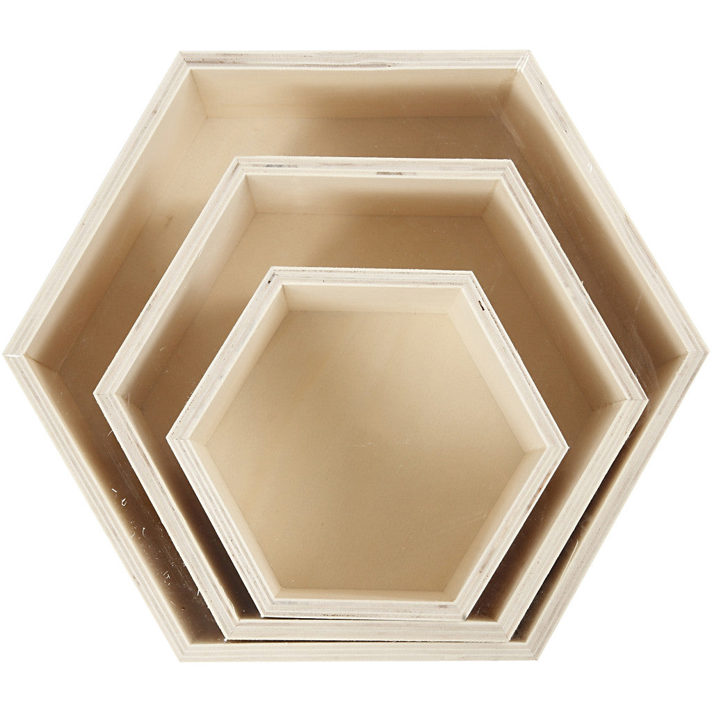 Storage Boxes, hexagonal, H: 14,8+19+24,2 cm, D. 10 cm, 3 pc/ 1 set [HOB-56430]
