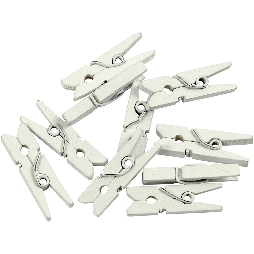 Mini Clothes Peg, L: 25 mm, W: 3 mm, white, 36 pc/ 1 pack [HOB-56435]