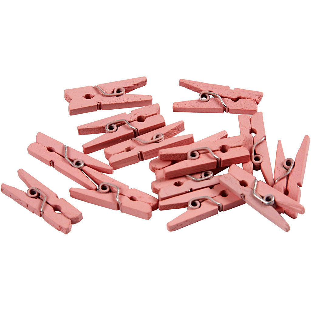 Mini Clothes Peg, L: 25 mm, W: 3 mm, light red, 36 pc/ 1 pack [HOB-56437]