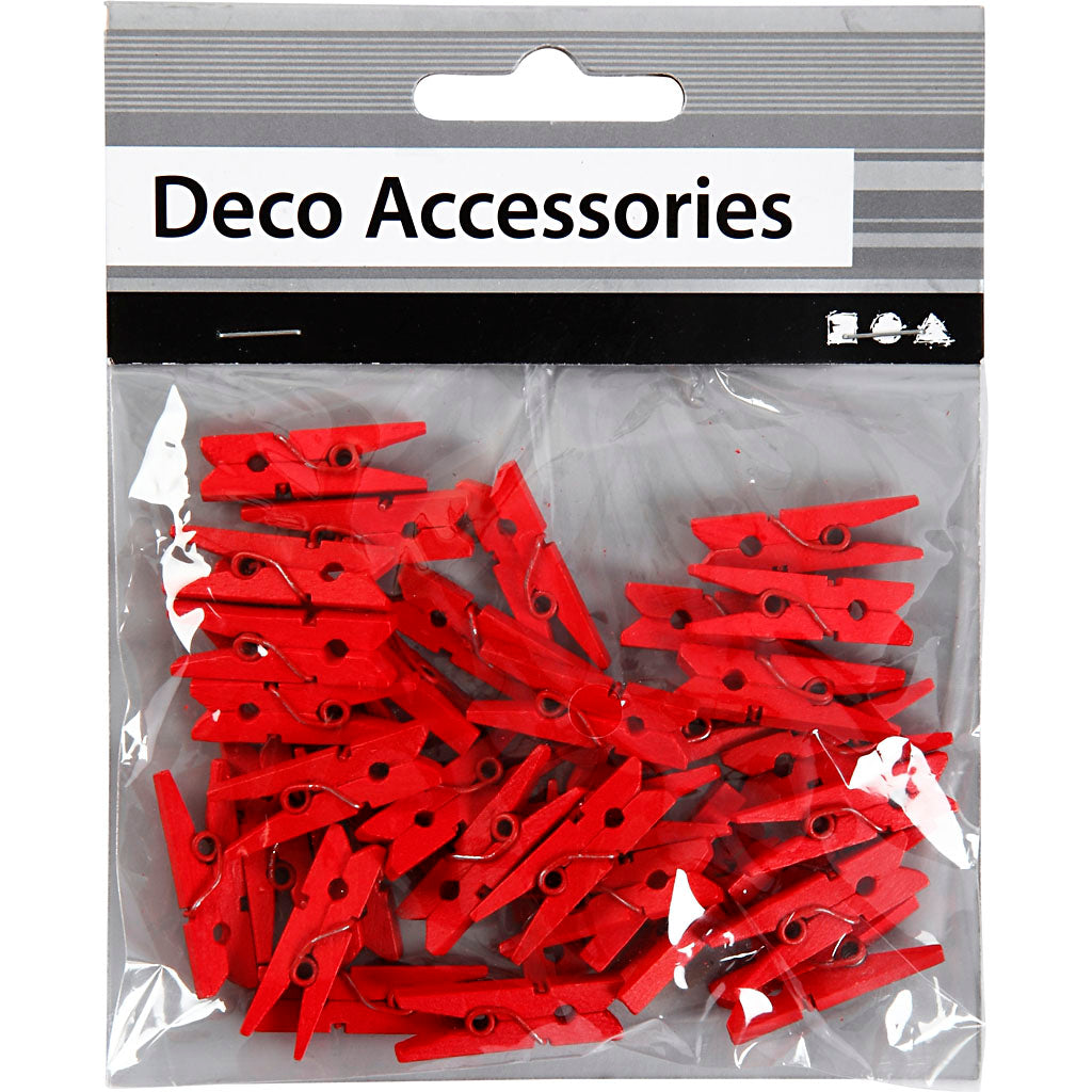 Mini Clothes Peg, L: 25 mm, W: 3 mm, red, 36 pc/ 1 pack [HOB-56441]